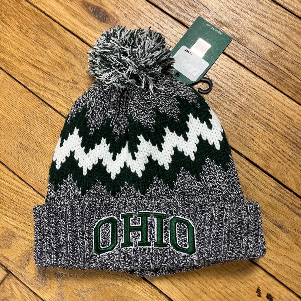 Legacy Ohio University Bobcats Beanie Hat Zig Zag Pom Knit Green‎ Gray NWT